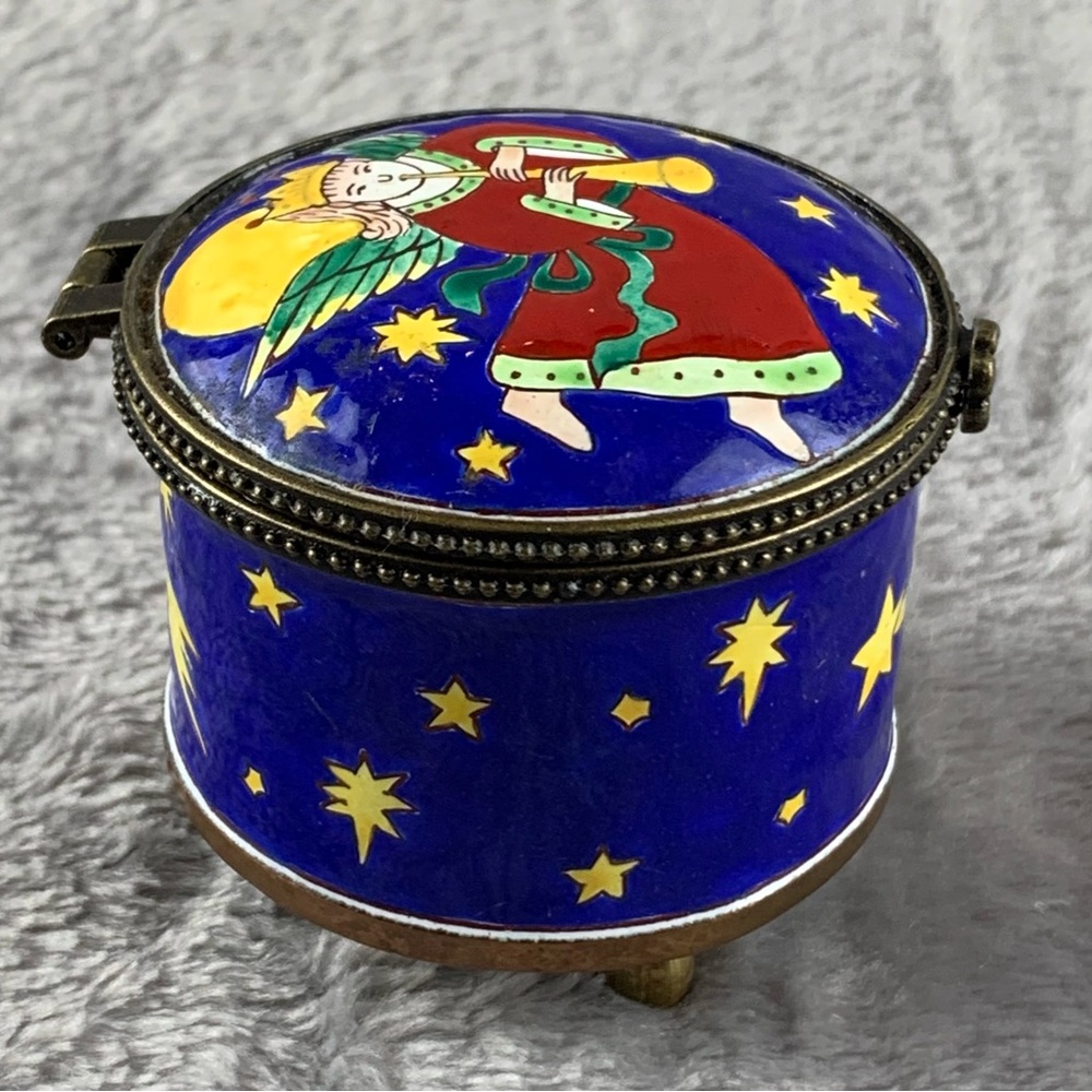 KELVIN CHEN Enamel Hinged Angel Round‎ STAMP DISPENSER 2002 Trinket Box No. 263 - Picture 10 of 12